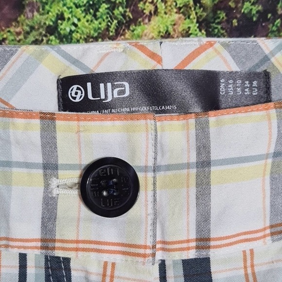 Lija Plaid Golf Shorts Cream Blue Orange Size 6 - Picture 2 of 6
